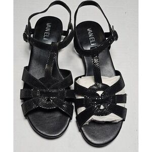 Vaneli Brandy Black Lizard Embossed Leather Strappy T-Strap Sandals Womens 5.5M